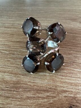 Vintage Amrita 925 Sterling Silver Smoky Quartz 5-Stone Cluster Prong Ring Sz 8